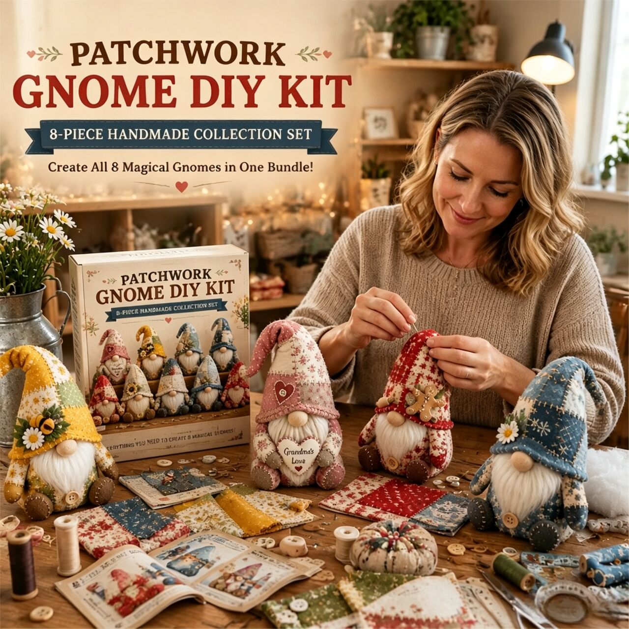 Home Bargains - Weihnachts-Patchwork-Gnom DIY-Nähset, Vorgeschnittenes Stoff-Bastelset für Anfänger,